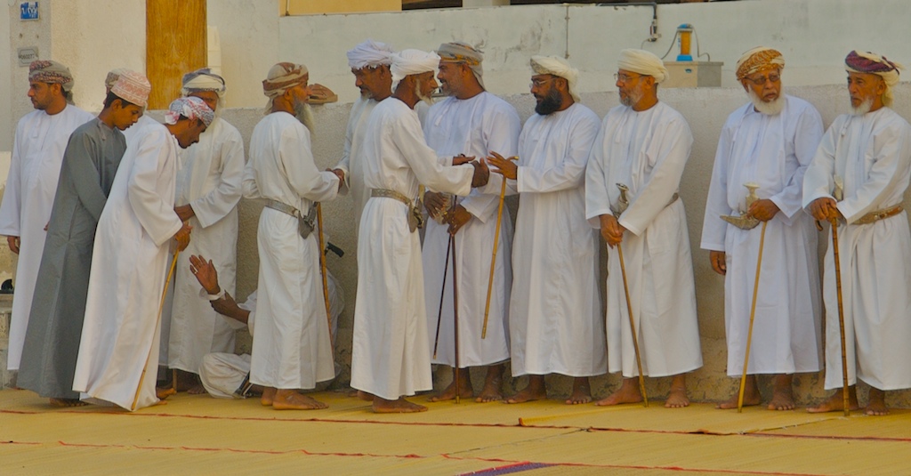 Omani wedding-village men meet groom